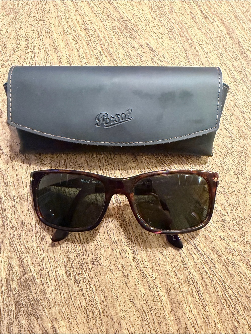 Persol Brown Tortoiseshell Frame Sunglasses with Dark Green Lenses